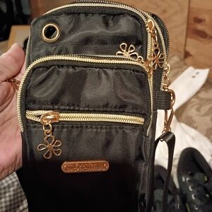 Black Crossbody Bag with Gold Accents